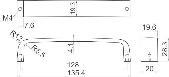 Ручка-скоба, UZ-133, 128мм, металл, алюминий