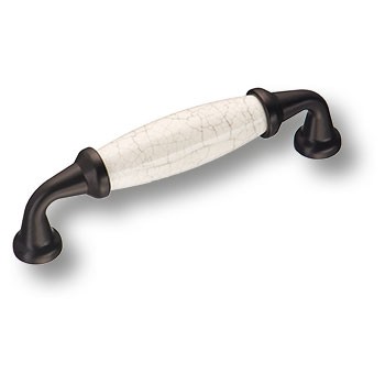 Ручка-скоба, 2005-70-096-08, 96мм, металл/керамика, черный/белый с серой паутинкой