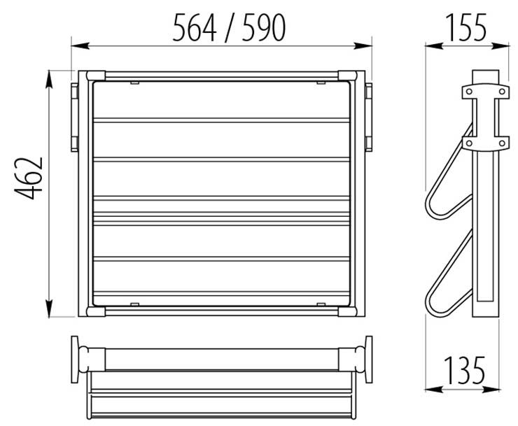 Обувница в шкаф на 600мм, 564х462х155мм, полное выдвижение, алюминий/черный