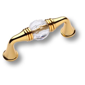 Ручка-скоба, 2537-030-64, 64мм, металл/кристаллы, глянцевое золото 24К