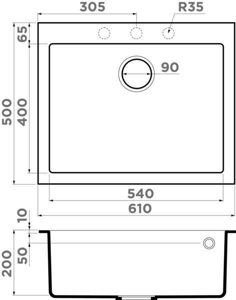 Мойка Bosen 61-BL, Tetogranit/черный