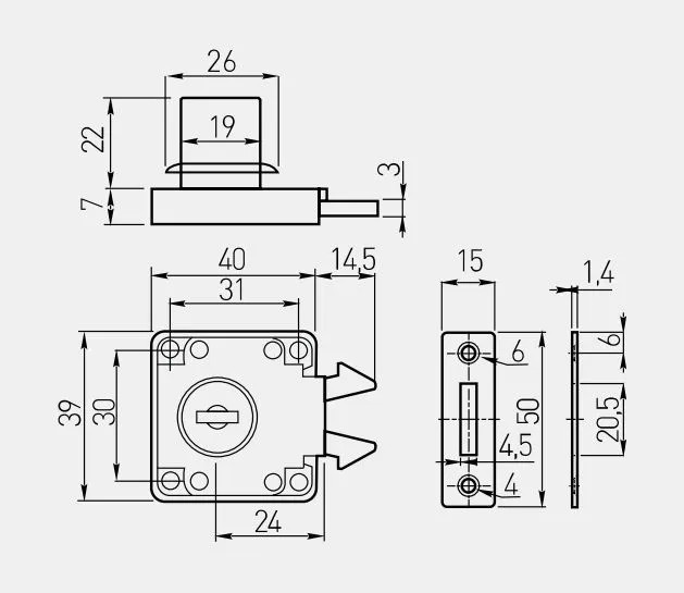 Замок мебельный 202 для жалюзи, с планкой, металл, хром, GTV