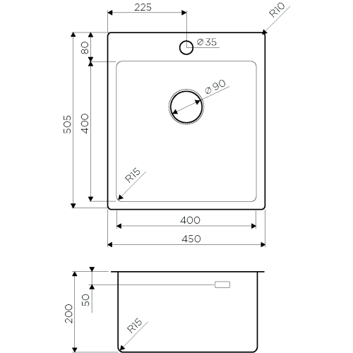 Мойка Amadare 45-IN, нержавеющая сталь, нержавеющая сталь
