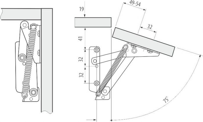 Кронштейн барный Junior, пружинный (левый+правый), 75*, сталь, GTV