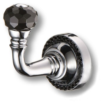 Крючок, 1471-005L BLACK, однорожковый, металл, глянцевый хром, с черными кристаллами Swarovski