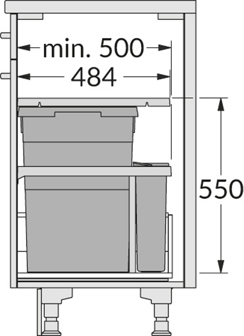 Система сортировки "Euro-Cargo 30", 1х38л, 1х7л, 259x484x550мм, в шкаф 300мм, графит