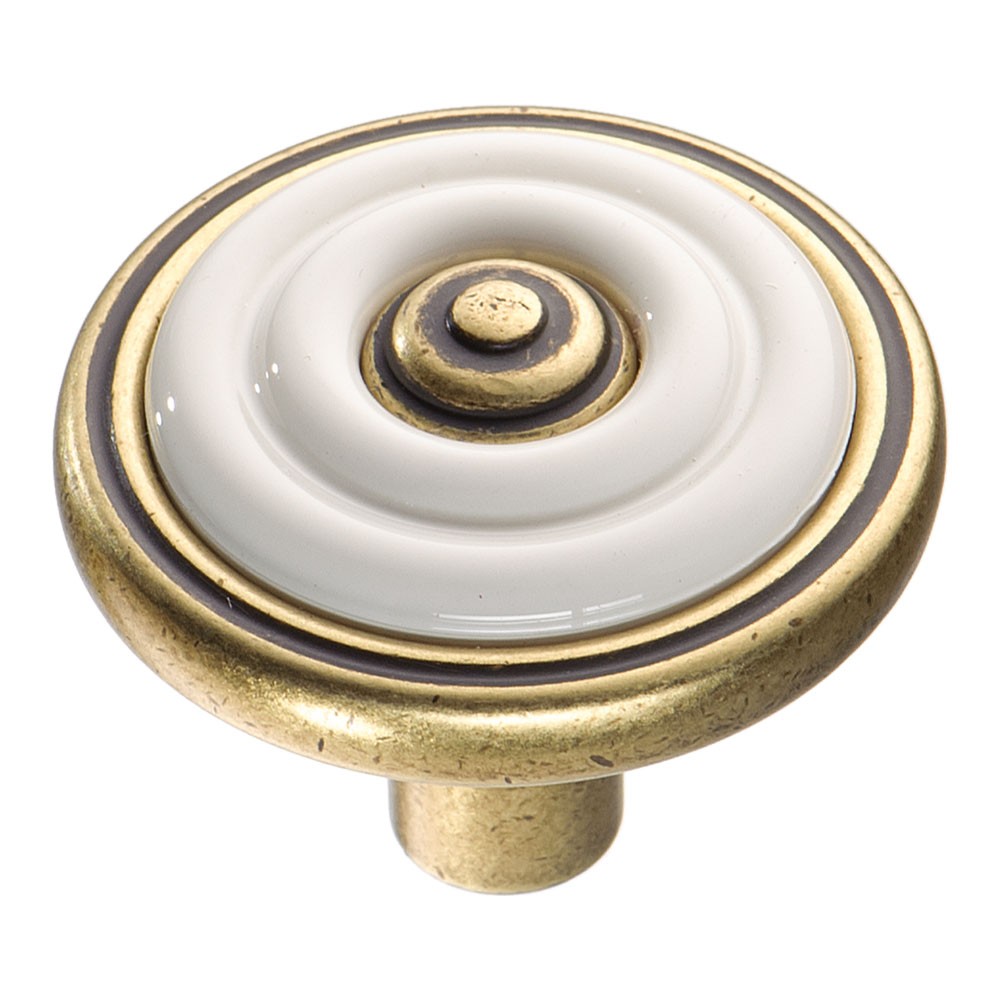 Ручка-кнопка, 476025MP10PC21, d=37мм, металл/пластик, старая бронза/белый