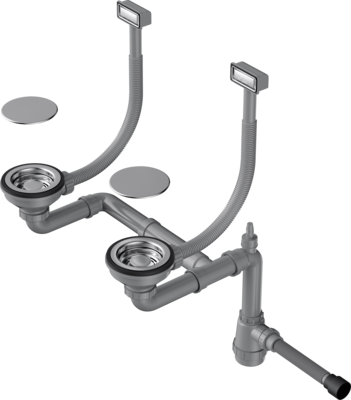 Арматура для двухчашевых моек WK-2C-IN, прямоуг. перелив, нержавеющая сталь