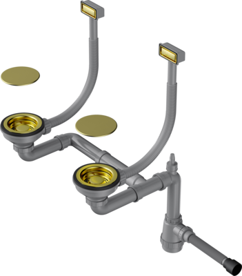 Арматура для двухчашевых моек WK-2C-LG, прямоуг. перелив, светлое золото