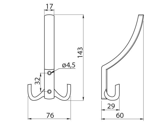 Крючок, K23-D1, трехрожковый, металл, матовый хром, GTV