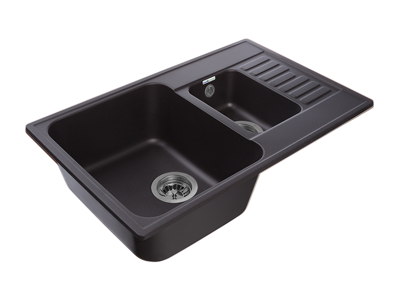 Мойка GranFest QUARZ 21К, 737х480 мм, черный (прямоугольная, 1,5 чаши, без сифона)