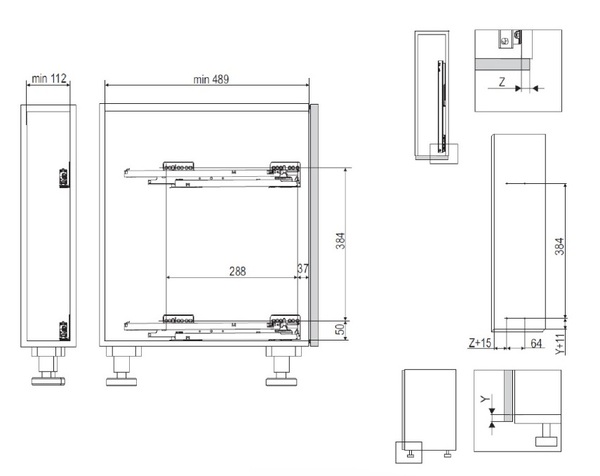 Корзина 150мм, для полотенец, с направл. полн. выдвиж., плав. закрыв, 3D, антрацит, Kessebohmer