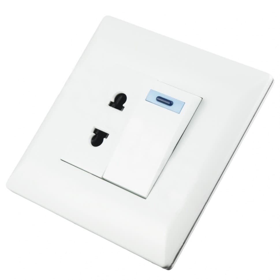 GLS, розетка с выключателем (001), встраиваемая, 250В, 10А, 86х86х18мм, белый