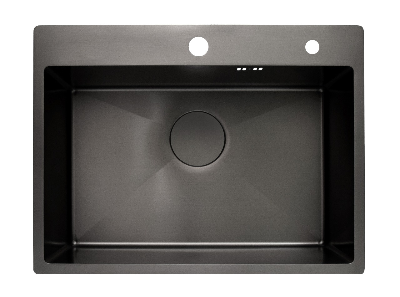Мойка Онега 60, 600х450х220мм, нержавеющая сталь SUS 304, 2 отверстия, брашированный черный, HISSEN