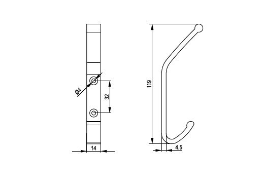 Крючок двухрожковый, WAL01, металл, черный матовый, Rejs