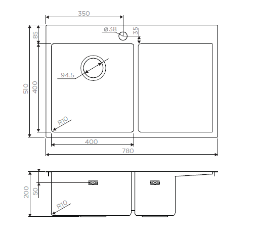 Мойка Akisame 78-GM-L, нержавеющая сталь, вороненая сталь  
