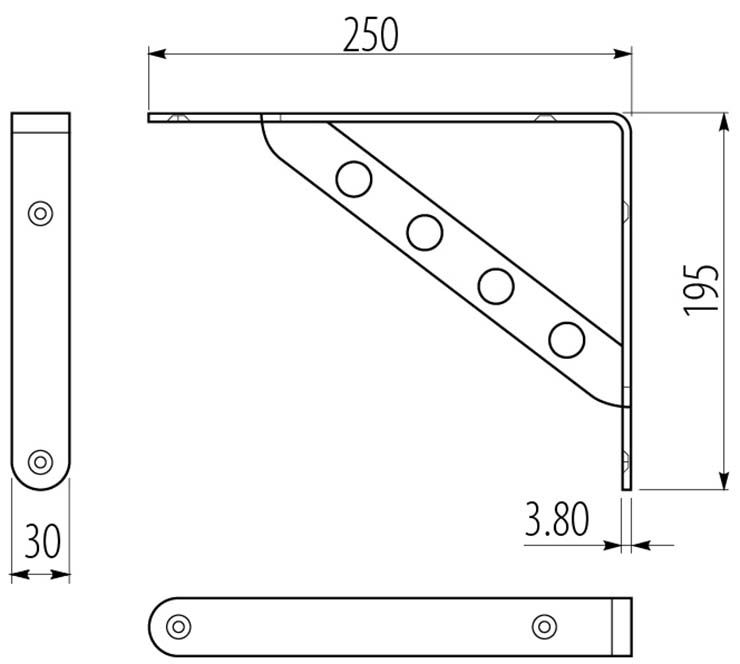 Полкодержатель стальной, укрепленный, с отверстиями, 30кг на пару, инокс, GTV