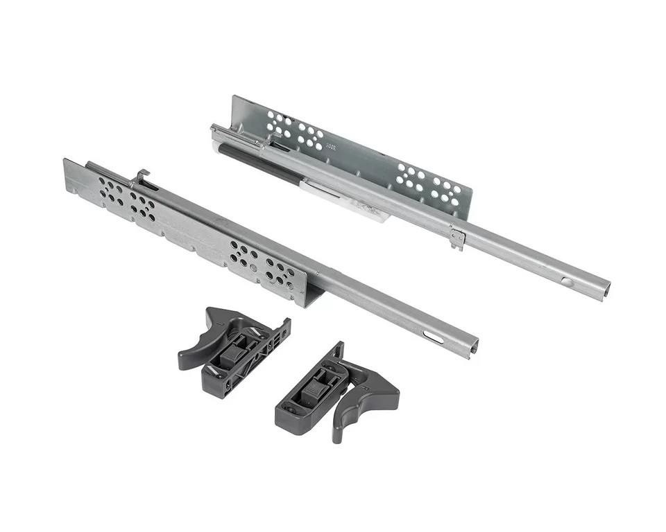 Направляющие скрытого монтажа, 300мм, частичного выдвижения, 25кг/пара, с фиксаторами, Ecomotion