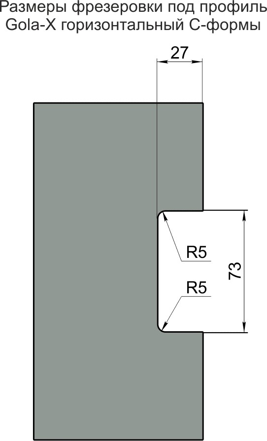 Горизонтальная ручка-профиль C-образная, h=73 мм, L=2,5м, черный матовый, AQ