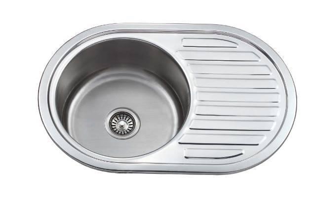 Мойка врезная, 770х500х180х0,8мм, глянец, универсальная+сифон, CMF