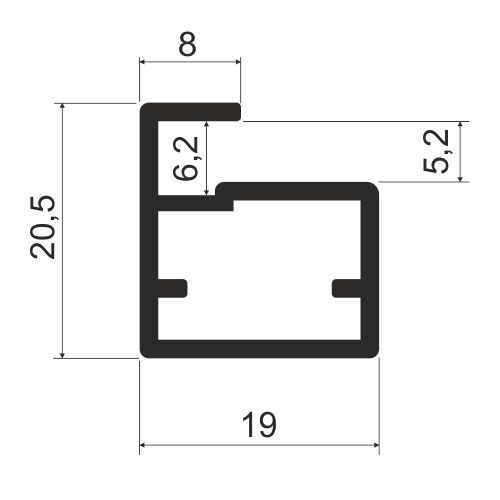 MZ02 Алюминиевый профиль для стекла, 20,5х19мм, L=6000мм, черный браш
