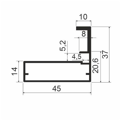 MZ13-01 Алюминиевый профиль-ручка для стекла, 45х37мм, L=2850мм, латунь