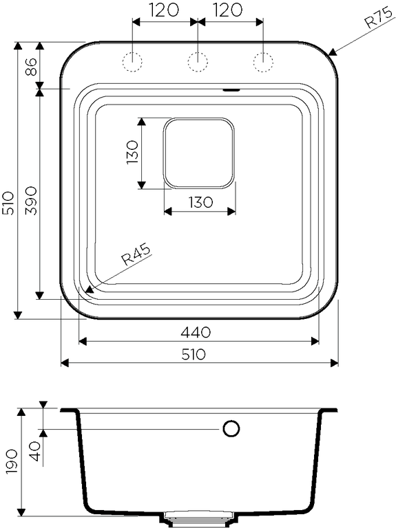 Мойка Tasogare 51-BL, Artgranit/черный