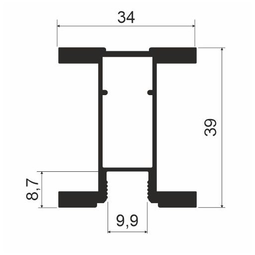 Профиль-ручка Н-образная закрытая L=5400мм, ШИРОКАЯ, черный матовый