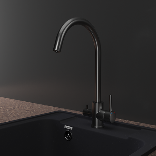 Смеситель GranFest Quarz Z-5420, с краном питьевой воды, PVD графит