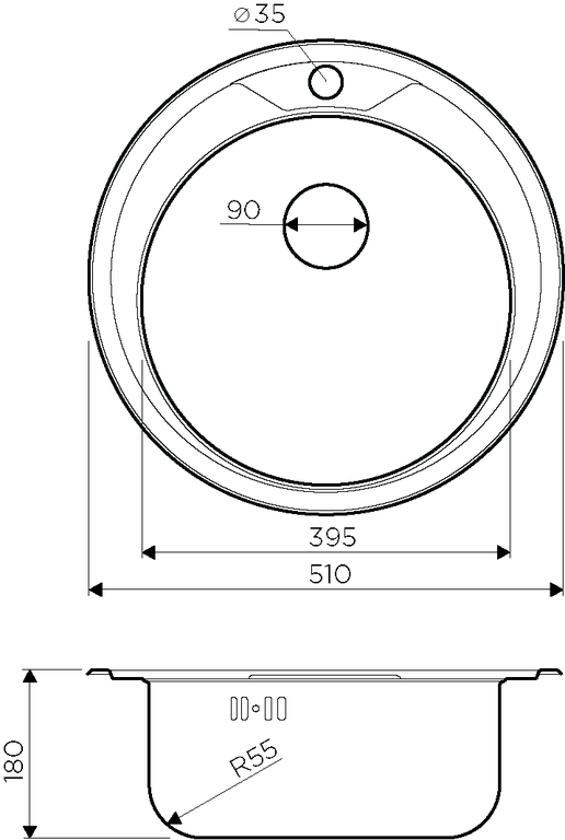 Мойка Asida 51-1-IN, нержавеющая сталь, нержавеющая сталь