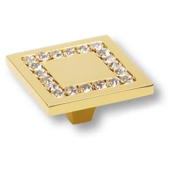 Ручка-кнопка, 0771-003-3, 50х50х24мм, металл/кристаллы Swarovski, глянцевое золото
