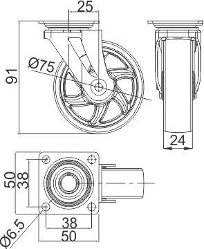 Опора колесная с площадкой, d=75мм, без стопора, прозрачный, 40кг/шт, GTV