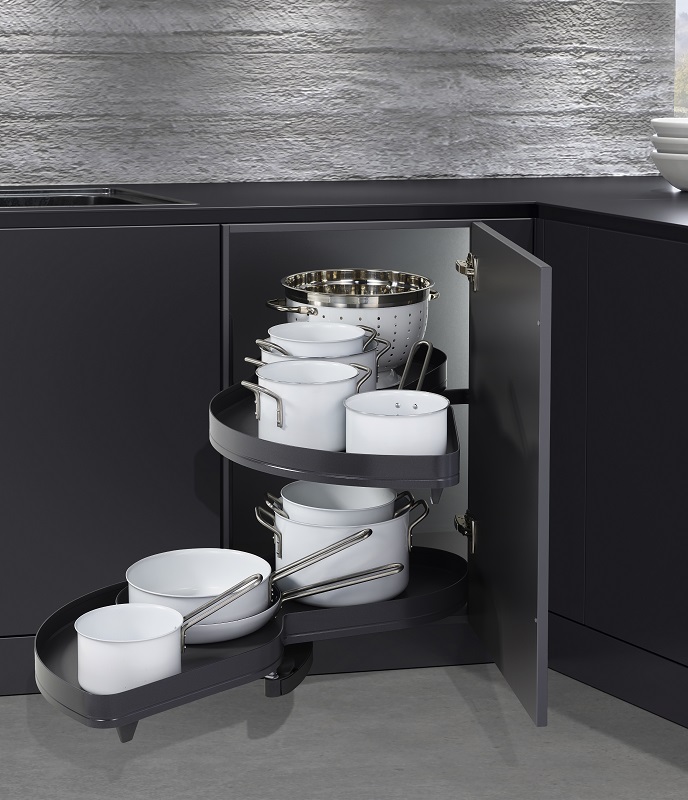 Механизм Леманс 600мм в угловой шкаф, 2 полки, H 600-750мм, левый, антрацит, Kessebohmer