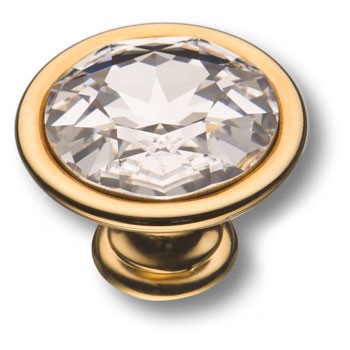 Ручка-кнопка, 27.35.19 SWA, d=35мм, металл/кристалл Swarovski, глянцевое золото