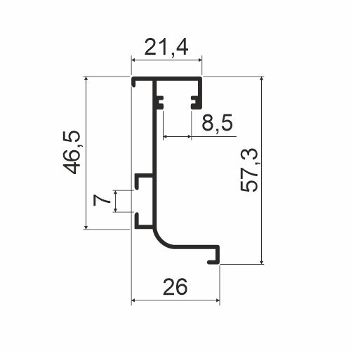 Горизонтальная ручка-профиль L-образная с подсветкой, h=57,3 мм, L=4м, серебро