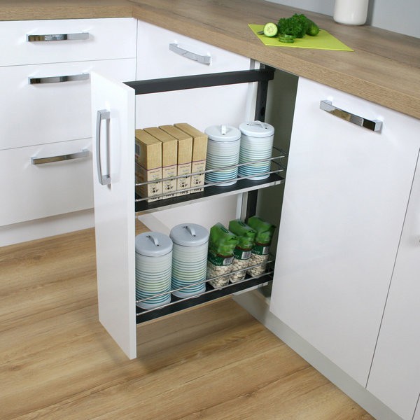 Корзина 200мм, 2 яруса, боковое левое, полки МДФ, хром/графит, с направляющими, Cargo, Reis