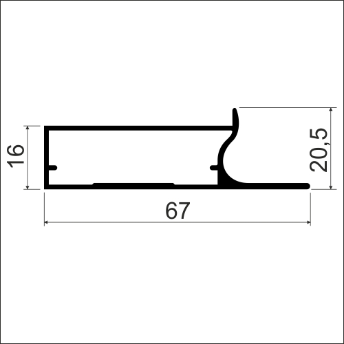 MZ20 Алюминиевый профиль для стекла, 67х20,5мм, L=6000мм, серебро
