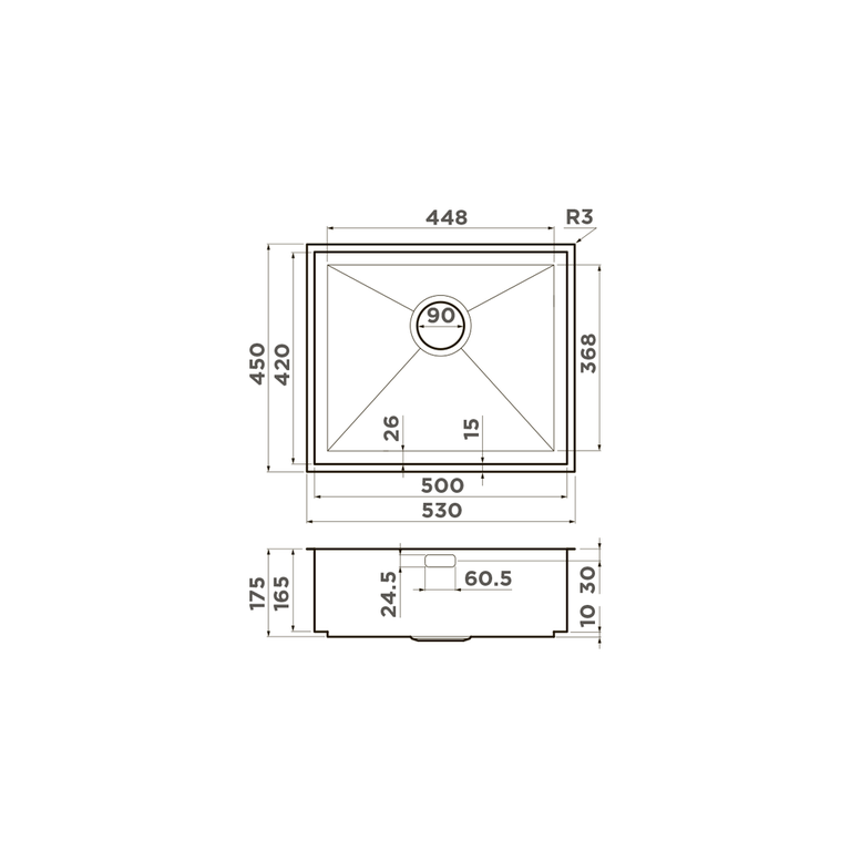 Мойка Kasen 53-INT GM, нержавеющая сталь, вороненая сталь