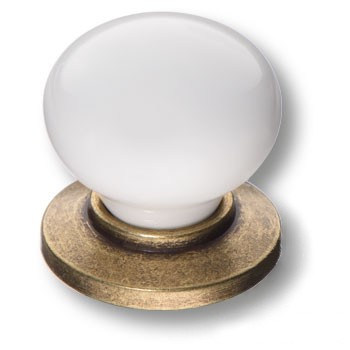 Ручка-кнопка, 3005-40-000, d=32мм, керамика/металл, белый/старая бронза
