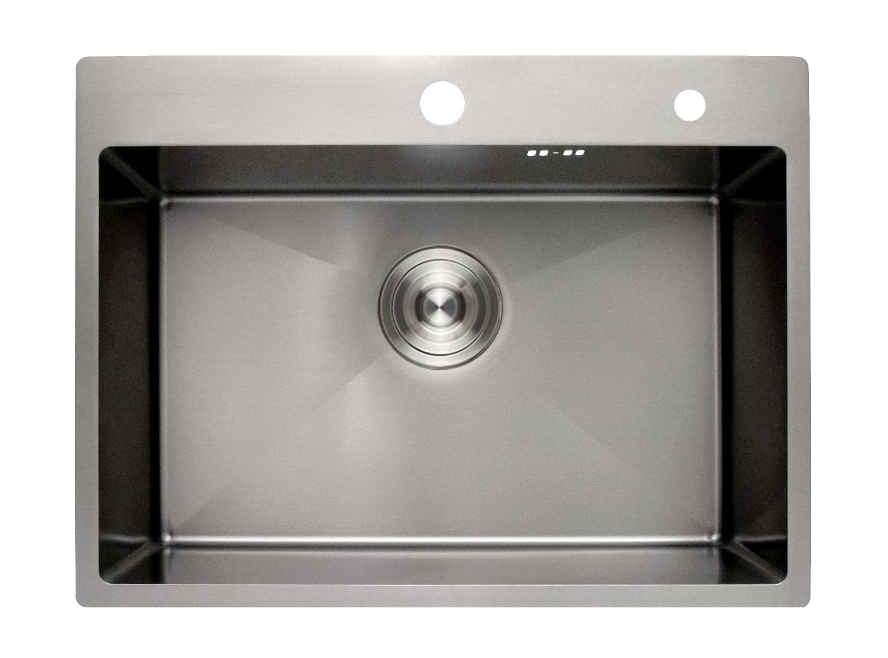 Мойка Онега 60, 600х450х220мм, нержавеющая сталь SUS 304, 2 отверстия, брашированная сталь, HISSEN