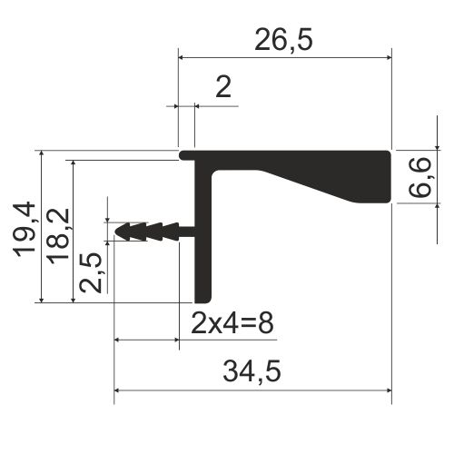 Профиль врезной без подсветки для верхних баз, h=19,4мм, L=4м, белый глянец