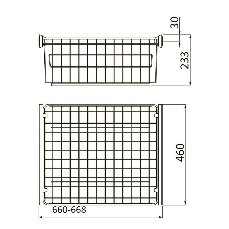 Корзина для белья в шкаф на 700мм, 460х630х233мм, без направляющих, графит