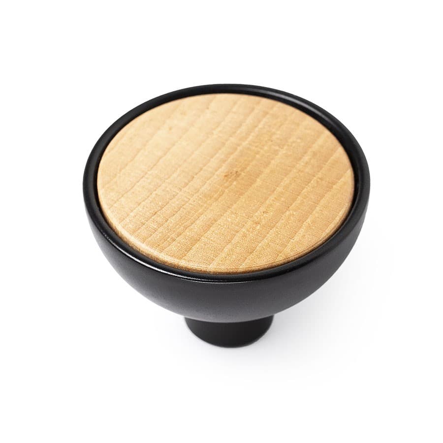 Ручка-кнопка, BOL, 0489045NM223, d=45мм, металл/пластик, черный матовый/дерево песок, Viefe