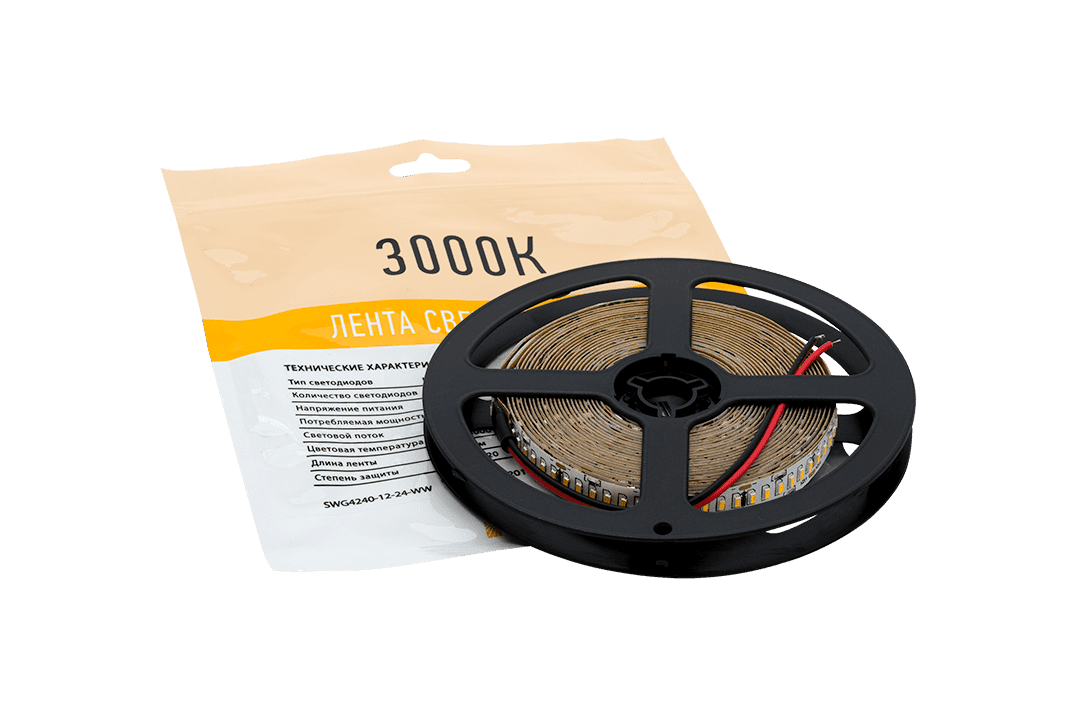 Лента 10х2.5х5000мм, SMD 3014, 12В, нейтральный, 24.0 Вт/м, 240 диодов/м, 2 000 Лм/м, IP20, SWG