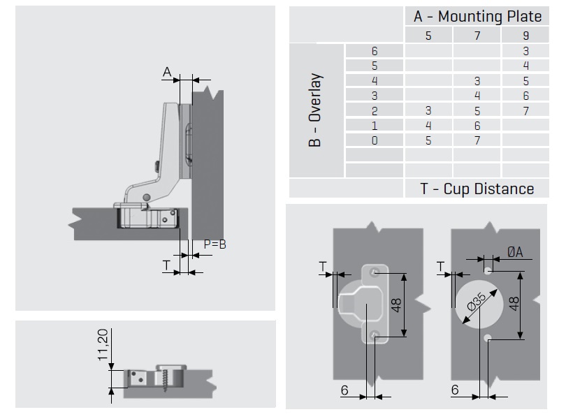 Петля Star Push Open внутренняя 110*, без пружины, без планки, 48мм, Samet