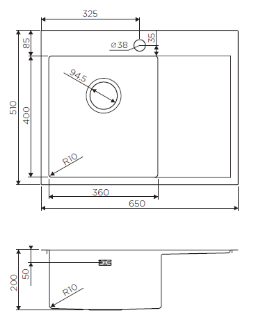 Мойка Akisame 65-GM-R, нержавеющая сталь, вороненая сталь