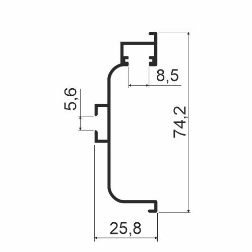 Горизонтальная ручка-профиль C-образная с подсветкой, h=74,2 мм, L=1,4м, латунь