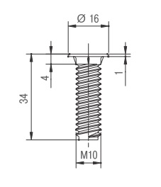 Винт для опор серии 10/04, M10, L=34мм, шляпка плоская под шестигранник, Volpato