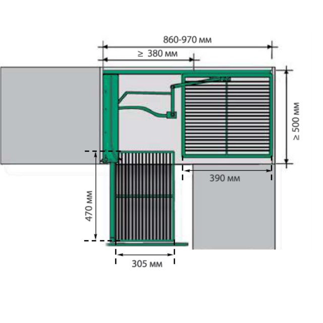 Волшебный уголок Комплект 450-600мм, H 525мм, в угловой шкаф, 2 полки, правый, антрацит, Kessebohmer