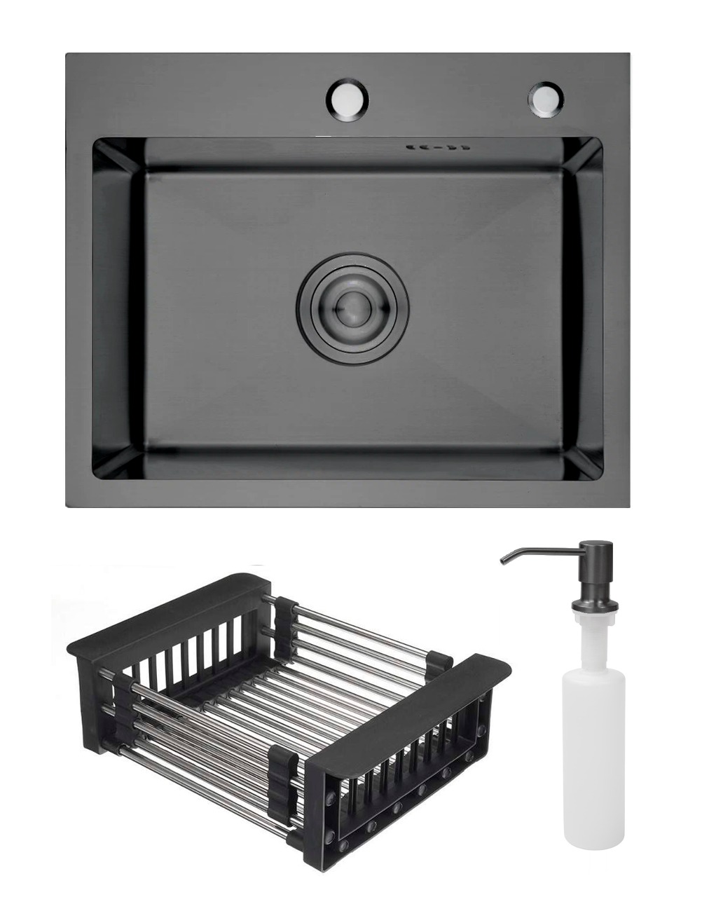 Мойка врезная Ладога 50, 500х400х220мм, нерж. сталь SS201, черный PVD, дозатор+корзина, CMF